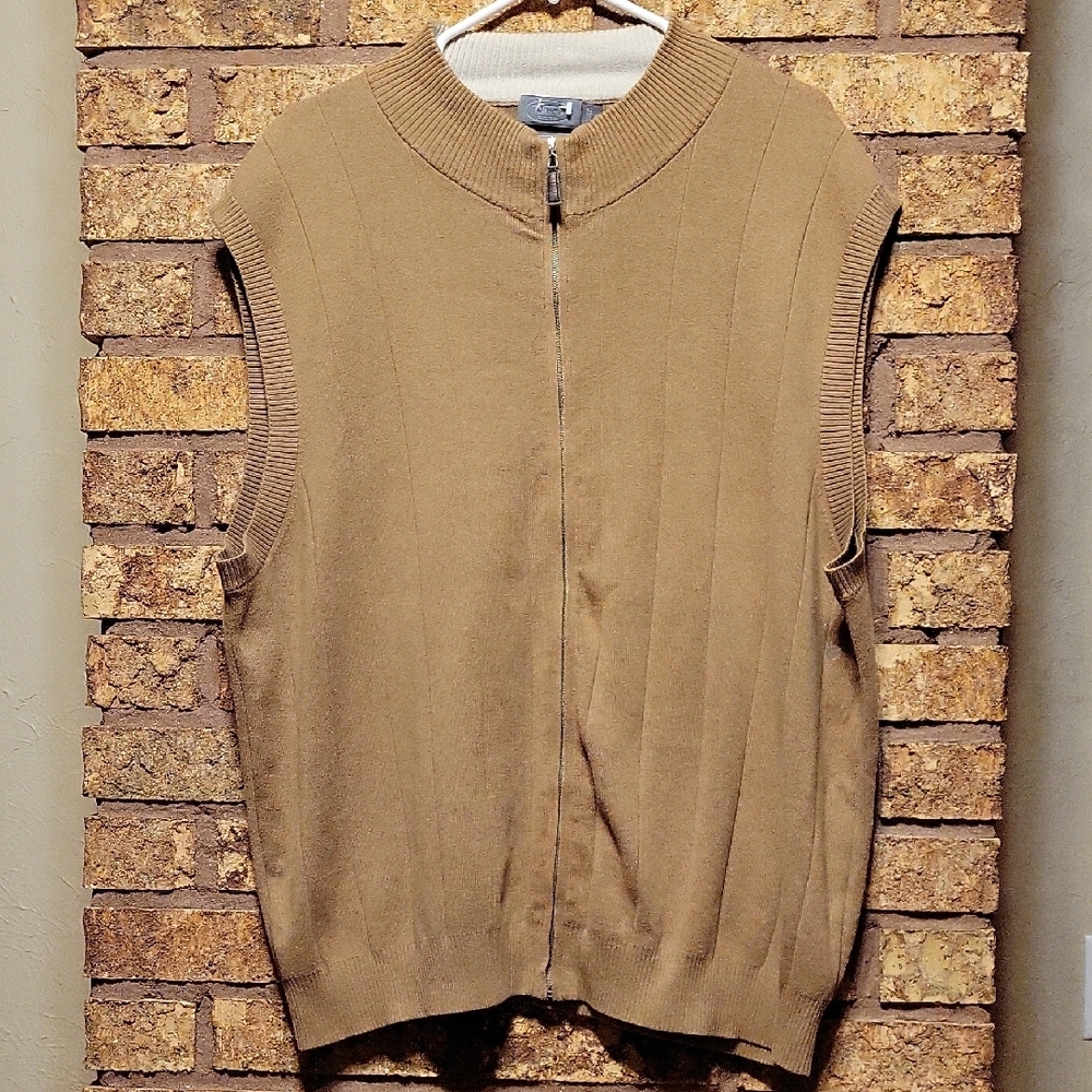 Talbots Zip Up Pima Cotton Sweater Men's  Tan Vest Size XL